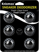 Knixmax Sneaker Deodorizer Shoe Freshener Balls, Odor Eaters for Shoes Boots Mules, Smell Eliminator Ball for Gym Gear Bags and Lockers, Fresh Linen Scent, Pack of 6, Black White — 8