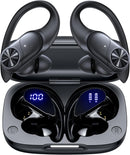 PocBuds Bluetooth Headphones Wireless Earbuds 80hrs Playtime Wireless Charging Case Digital Display Sports Ear Buds with Earhook Deep Bass IPX7 Waterproof Over-Ear Earphones for TV Phone Laptop Black photo 1