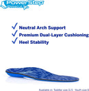 PowerStep Pinnacle Junior Insoles, Children’s Maximum Cushioning Shoe Insert, Relief for Ankle, Knee & Foot Pain, Arch Support for Girls and Boys, Kids Unisex, Made in the USA (Youth 5) - Blue/White — 4