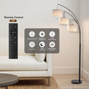 3 Light Arc Floor Lamp with Remote, Beige Shade Black Pole — 3