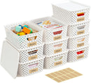 10 Pack Small Plastic Storage Bins with Lids, Stackable Plastic Storage Baskets for Organizing with Handles, Organizer Bins with Labels for Room, Craft, Containers for Pantry Organizers and Storage — 1