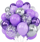 Purple Silver Balloons, 12 Inch Metallic Purple Silver Balloons Light Purple Silver Latex Balloons Lavender Silver Confetti Balloons for Princess Party Girl Birthday Wedding Baby Shower Decorations | Purple and Silver — 1