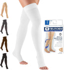 Truform 20-30 mmHg Compression Stockings for Men and Women, Thigh High Length, Dot-Top, Open Toe | White | Large (1 Pair) — 1