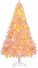 HOMCOM 6' Tall Prelit Christmas Tree Douglas Fir Realistic Branches Pink — 1