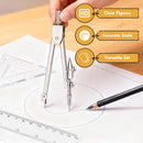 7Pcs Geometry Set-Clear Plastic Rulers,Triangle Ruler,Protractor,Compass — 4
