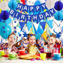 FECEDY Navy Blue Happy Birthday Paper Banner Flag Bunting Circle Confetti Garland Swirl Streamers Honeycomb Ball for Birthday Party Decorations | Navy Blue 2 — 5
