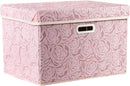 PRANDOM Larger Collapsible Storage Bin with Lid [1-Pack] Fabric Decorative Storage Box Cube Organizer Container Baskes with Handles Divider for Bedroom Closet Living Room Pink 17.7x11.8x11.8 Inch — 1