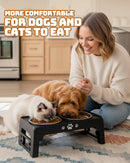 Jovrun Elevated Dog Bowls for Small Dogs and Cats, Non-Slip Cat Bowls with 2 Thick 5.5" Stainless Steel Dishes, Dog Feeder 2 Heights Adjustable to 2.6"-5.3" — 6