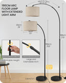 75" Tall Dimmable Arc Floor Lamp with Marble Base, Adjustable Height, Beige — 3