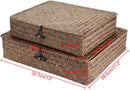 Hipiwe Set of 2 Flat Wicker Storage Basket Bins with Lid Woven Seagrass Box — 5