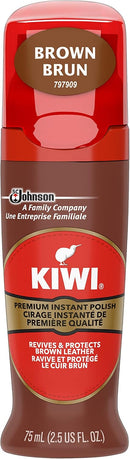 KIWI Instant Shine & Protect, Brown Liquid Shoe Polish, 2.5 oz (1 Bottle with Sponge Applicator) | 2.5 Fl Oz (Pack of 1) — 1