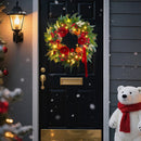 Pinkpuii Pre-lit Christmas Wreaths for Front Door- 24 Inch Outdoor Christmas Wreath with Lights,Green Lighted Xmas Door Wreath with Pinecones,Red Flowers and Orange Berries for Holiday Decor — 5