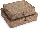 Hipiwe Set of 2 Flat Wicker Storage Basket Bins with Lid Woven Seagrass Box — 1