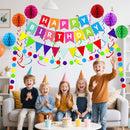 Fecedy Happy Birthday Banner With Colorful Paper Flag Bunting Paper Circle Confetti Garland Swirl Streamers Honeycomb ball for Birthday Party Decorations — 6