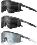 Polarized Sports Sunglasses for Men Women, UV400 One-Piece Lens Sport Shades for Baseball, Running, Cycling, Fishing | Black-transparent Black-silver | Multicolor — 1