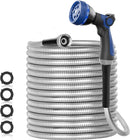 SPECILITE 50ft 304 Stainless Steel Metal Garden Hose with Blue Nozzle — 1