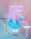 Mermaid Themed Birthday Candles, Number 5 Girls Glitter Birthday Party Supplies,Anniversary Party Decor,2.87 inch Cake Topper Decorations (Mermaid Themed, Number 5) — 3