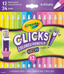 Crayola Clicks 2.0mm Mechanical Colored Pencil Set, 12 Neon Colors, Coloring Pencils for Kids, No Sharpen, 24 Replacement Cores, Ages 5+ | Click Mechanical Pencil — 1