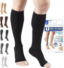 Truform 20-30 mmHg Compression Stockings for Men and Women, Knee High Length, Open Toe | Black | Small (1 Pair) | Microfiber Knit — 1