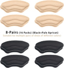 8-Pairs Heel Grips Liner Cushions Inserts for Loose Shoes, Heel Pads Snugs for Shoe Too Big Men Women, Filler Improved Shoe Fit and Comfort (16 Packs) (Black+Pale Apricot) 2