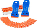 VEVOR 2PCS Razor Blade Scraper,Plastic Scraper Tool with 120PCS Plastic Blades,Cleaning Scraper Remover for Stickers,Decals,Adhesive,Labels,Paint from Glass, Car,Window,Caulk,No Scratches,Blue 1