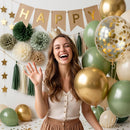 ANSOMO Sage Green Happy Birthday Party Decorations Retro Green Nude Ivory Dark Olive Kraft Paper Banner Balloons Neutral Rustic Boho Blush Safari Botanical Greenery Wild Décor Supplies Women Adults — 5