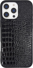 Compatible with iPhone 16 Pro Max Case for Women, Crocodile Synthetic Patent Leather Cover, Classic Fashion for iPhone16 Pro Max 2024 6.9 Inch - Black — 1