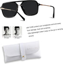 Aviator Sunglasses for Women Men Polarized Retro Square Pilot Shades | Super Dark Black | Polarized Category 4 Lens — 7