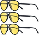 ANDWOOD Polarized Aviator Sunglasses for Women Men Tangle Free Pilot Shades | (3pack Night Vision Lenses) Yellow + Yellow + Yellow — 1