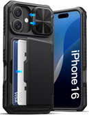 ATATOO for iPhone 16 Case Wallet, Built-in Card Holder (3-5 Cards), Black — 1
