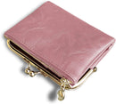 AOXONEL Womens Wallet Small Rfid Ladies Compact Bifold Leather Vintage Coin Purse With Zipper and Kiss Lock (Pink)