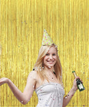 2 Pcs 3.2ft x 8.2ft Shiny Gold Metallic Tinsel Foil Fringe Curtains Photo Booth Backdrop for Birthday Wedding Holiday Celebration Bachelorette Party Decorations — 5