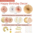 Champagne-Gold Beige Birthday Decorations for Women Girls,Cream Neutral Balloons Décor,Happy Banner,Boho Peach Paper Lanterns Tissue Pom Poms Fan,Anniversary Princess Backdrop Party Supplies | Champagne Gold Beige — 3