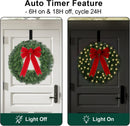 24" Prelit Christmas Wreath with Lights - 50 LED with Timer, 8 Lighting Modes, Waterproof Battery Operated Lighted Door Wreath - Including Wreath Hanger and Red Bow for Christmas Outdoor Decorations — 5