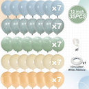 Jobkoo Sage Green Dusty Blue Balloons, 12 Inch Retro Slate Light Blue Olive Green White Sand Beige Nude Eucalyptus Latex Balloon for Boho Rabbit Birthday Wedding Toy Baby Shower Woodland Party Decor | Retro Blue Green — 3