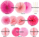 Hot Pink Boho Birthday Party Decorations - 62pcs Happy Birthday Banner, Pink Rustic Paper Lanterns, Streamers, Tissue Pom Poms, Rose Gold Blush Party Balloons, Birthday Decorations for Women Girl | Champagne Hot Pink — 2