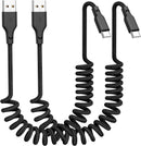 Quickeep Car Carplay Cable 2Pack 3ft Coiled USB A to USB C Fast Charge Cord 1