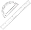 Zonon 2 Pcs 12 Inch Clear Ruler and 6 Inch Plastic Protractor Set, Clear — 1