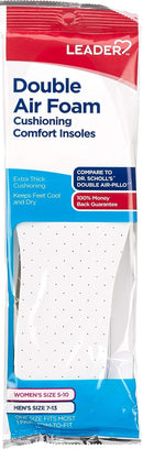 LEADER Double Air Foam Insoles, Keeps Feet Cool & Dry, Extra Thick Dual Layer, for Men & Women, One Size Fits Most, Trim to Size, Unisex, Compare to Dr. Scholls Air-Pillo, 1 Pair, Pack of 2 — 7