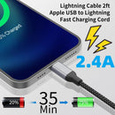 2 FT iPhone Charging Cable, 2 Pack [MFi Certified] USB to Lightning Cable 2ft for Car Fast Charging Braided Short iPhone Cord Compatible with Apple iPhone 14/13/12/11Pro/X/XR/8/7/6s/Plus/SE/iPad 4