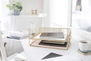 BLU MONACO | Paper Tray Stackable Gold Mesh Set of 2 | Stackable File Trays for Desk Organization | Tiered Desk Organizer with Metal Letter Trays — 2
