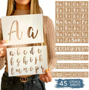 Boutique Calligraphy Stencil Template Kit | 45 Reusable Pieces | Lettering Upper, Lowercase, Large & Small | Numbers, Punctuation, Laurels and Flowers - For Arts Crafts Painting Wood (Calligraphy Kit) | Calligraphy Stencils — 1