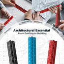 Rena Chris 2PCS Architectural Scale Ruler: 12" Imperial Aluminum Alloy Metal Architecture Measuring Tools, Engineering Drafting Construction Drawing Blueprints Triangular Architect Scaling Rulers | Red+Blue — 3