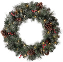 Glitzhome 24" D Pre-Lit Glittered Pine Cone Christmas Wreath with Warm White LED Lights and Timer for Front Door Wall Window Party Decor — 1
