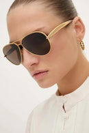 Oversized Aviator Sunglasses For Women 70s Retro 2025 Metal Shades with Gold Streamline Arms | Gold Frame - Black Lens — 6