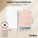 KOKUYO Spiral Notebook with 5x5 Graph Paper, 3 Pack Campus 10-1/2" x 8" Subject Notebooks, 80 Sheets, Light Pink Blue Off-White 3 Holes School Spiral Journal for Study Planner Drawing (WSG-SU-400G4×3) | Squared — 2