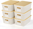 Ohmlove Plastic Storage Baskets With Bamboo Lid - Plastic Storage Containers…