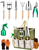 9-Piece Premium Gardening Tool Set for Women - Heavy Duty Stainless Steel Rust-Proof Tools with Fashion Storage Tote | Perfect Gardening Gifts for Mom, Mother's Day, Birthday & Outdoor (Green) — 1