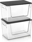 Heyuzb Pantry Organizers Storage, 2 Pack Large Clear Storage Bins with Bamboo Lids for Onion, Potato, Garlic, Canned Food, Organizer Bins for Under Sink, Kitchen, Countertop, Bathroom — 8
