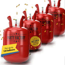 Party Factory – 4x Helium Tank - for up to 120 assorted balloons (latex, LED & foil) – Party birthday decoration disposable gas cylinder – bendable filling valve – For decorative occasions | 4 Pack — 1